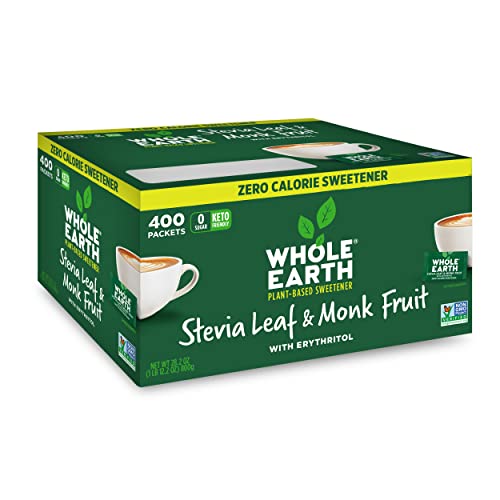 Whole Earth Sweetener Co. Stevia & Monk Fruit Sweetener, Erythritol Sweetener, Stevia Packets, Sugar Substitute, Natural Sweetener, 400 Count