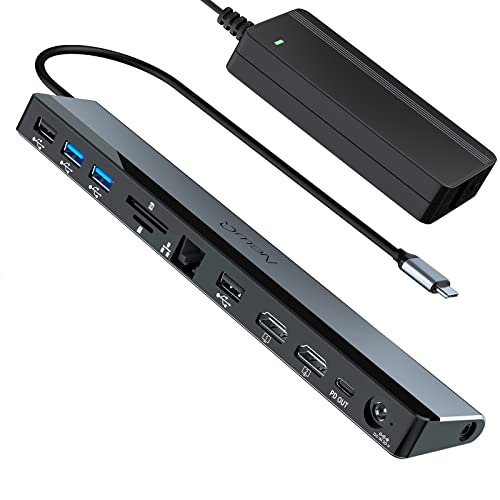 USB C Docking Station Dual Monitor with 96W Power Adapter: NewQ 12-in-1 Thunderbolt 3 | 4 Dock, Dual 4K HDMI, 4 USB, Audio, RJ45, SD/TF Slot, 18W PD Out, for Mac, HP, Dell, Lenovo, Surface, Asus, Acer