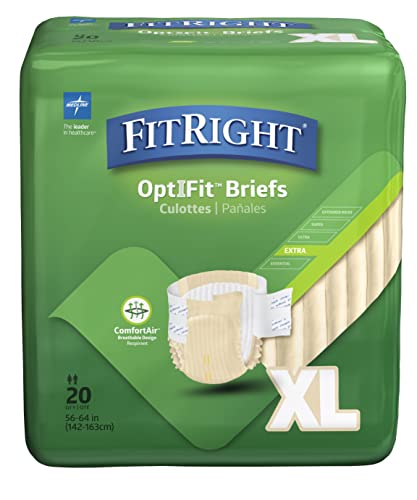 FitRight OptiFit Extra Adult Briefs with Tabs, Moderate Absorbency, X-Large, 57'-66', 4 Packs of 20 (80 total)