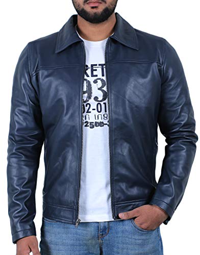 Laverapelle Men's Genuine Lambskin Leather Jacket (Navy Blue, Medium, Color Cotton Lining) - 1501514