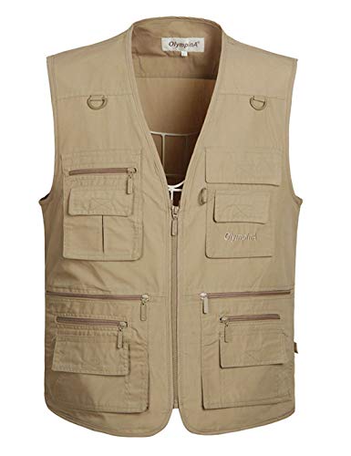 Gihuo Men's Fishing Vest Utility Safari Travel Vest with Pockets Outdoor Work Photo Cargo Fly Summer Vest (Khaki, XXX-Large)