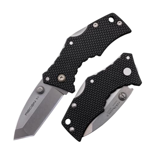 Cold Steel Micro Recon 1 2' 4034SS Tanto Point Blade 2.375' Griv-Ex Handle Folding Knife w/Tri-Ad Lock, Ambidextrous Pocket/Belt Clip