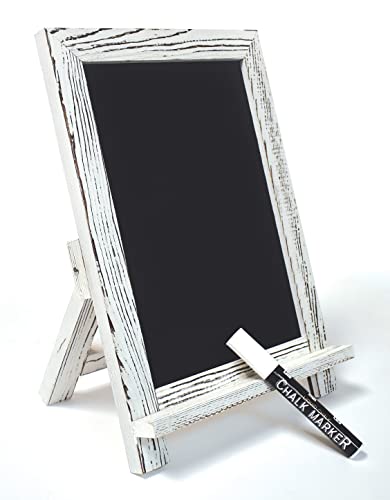 Better Office Products Framed Tabletop Chalkboard Sign, 9.5' x 14', Rustic Wood Frame, Small Magnetic Chalkboard with Built-in Ledge and Folding Stand, One White Chalk Marker Included,(Whitewash)