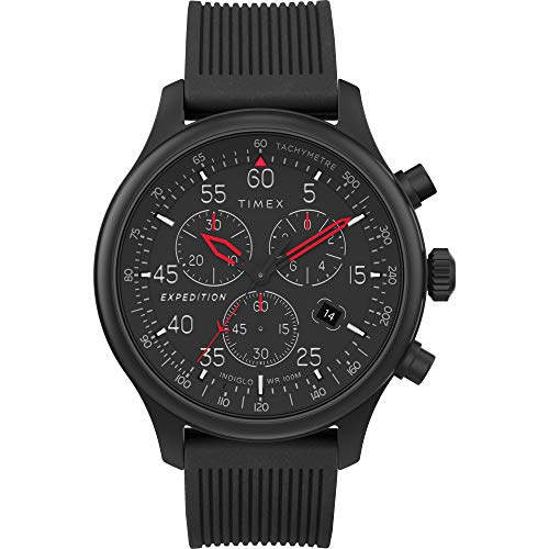 Timex Men's Expedition Field Chrono Analog Quartz Silicone Strap, Black, 20 Casual Watch (Model: TW4B207009J)
