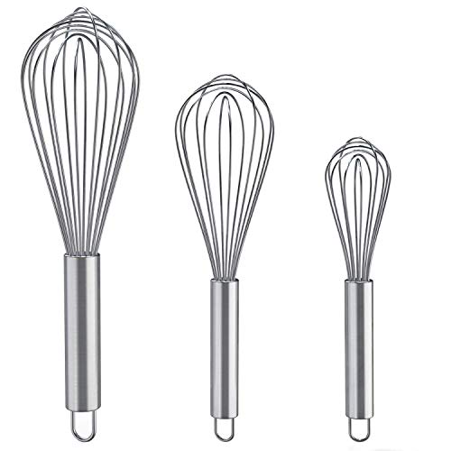 Whisks for Cooking, 3 Pack Stainless Steel Whisk for Blending, Whisking, Beating and Stirring, Enhanced Version Balloon Wire Whisk Set, 8'+10'+12'