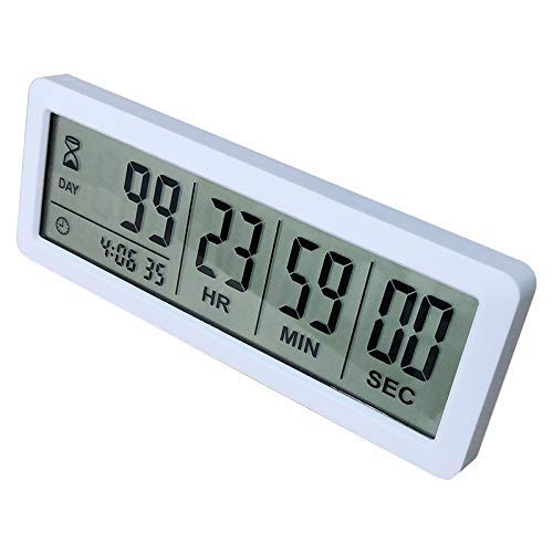 Digital 999 Days Countdown Clock Timer Magnetic Backing for Vacation Retirement Wedding Lab Kitchen Project Meeting(White)