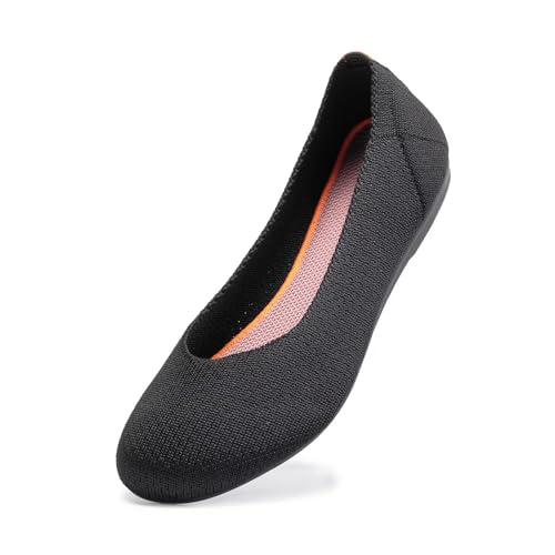 Frank Mully Women’s Knit Ballet Flat Round Toe Slip On Flats Shoes Classic Low Wedge Ballerina Walking Flats Shoes Black, 9