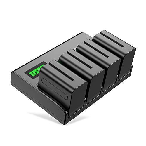 Powerextra 4 Pack Batteries and 4-Channel Charger for Sony NP-F970, NP-F960, NP-F950, NP-F930, NP-F770, NP-F750, NP-F570, NP-F550