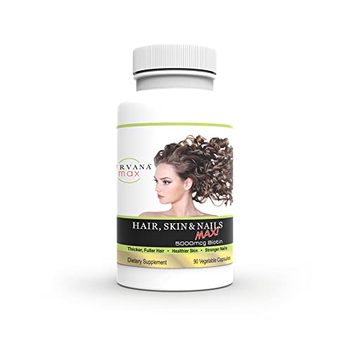 Wellgenix Purvana Max Hair, Skin & Nails Vitamin: Biotin 5000mcg for Enhanced Hair Growth, Hair Loss Prevention for Women & Men, Vegan, Ideal for Post Partum & PCOS, 90 Count, Pack of 1