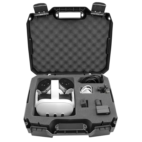 CASEMATIX Hard Shell Travel Case Compatible with Meta Quest 3 and 2 VR Headset - Fits 256GB, 128GB and 64GB Models with Custom Compartments for Accessories Like Controllers and Cables
