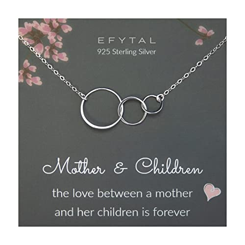 EFYTAL Mother and Children Necklace, Sterling Silver or Gold Plated Infinity Necklace, Mom Necklace for Women, Mom Gifts from Daughter, New Mom Baby Shower Gifts