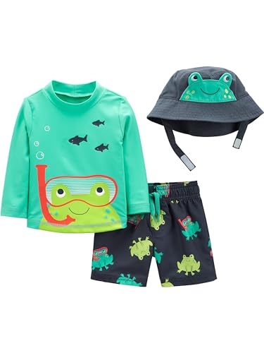 Simple Joys by Carter's Boys' Swimsuit Trunk and Rashguard Set, Frogs, 18 Months