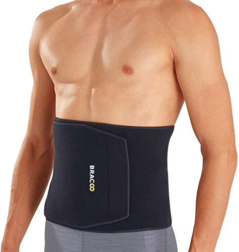 Bracoo Premium Waist Trimmer Wrap (Broad Coverage), Sweat Sauna Slim Belly Belt for Men and Women - Abdominal Waist Trainer, weight less, Increased Core Stability, Metabolic Rate, SE22, Black (Small)