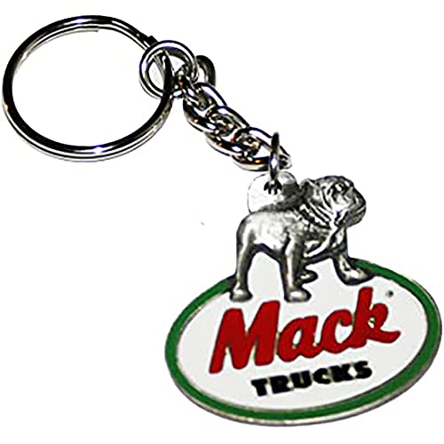 Mack Trucks Red & Green Retro Style Pewter Metal Keychain Key Tag