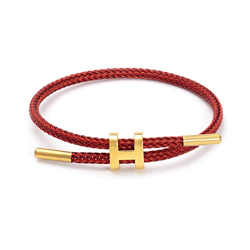 SPOMUNT Bracelets Fashion for Women Girls Adjustable Bracelet, Gold-plated Buckle Design Titanium Steel Wire Rope Gift Jewelry (Red, Stainless Steel)