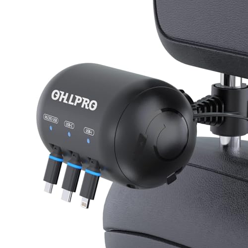 OHLPRO Multi Car Retractable Backseat 3 in 1 Car Charging Station Box Compatible with All Phones | iPhone | Samsung | Uber Taxi Lyft Turo Ride Share Customer Charging Dock Attach to Headrest
