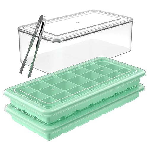 Ice Cube Tray with Lid and Bin: Stackable Covered Ice Cube Maker for Freezer - 2Pack Flexible Easy Release Ice Trays Making 1.25inch Ice Cubes - Removable Lidded Ice Cube Freezing Tray