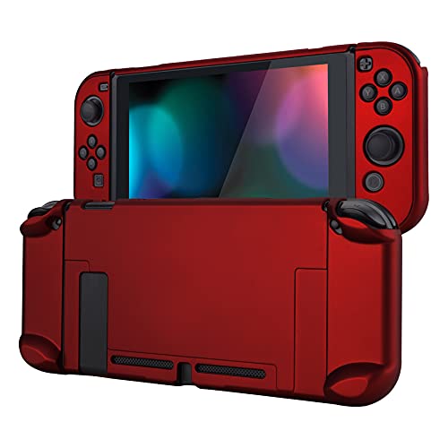 eXtremeRate PlayVital Back Cover for Nintendo Switch Console, NS Joycon Handheld Controller Separable Protector Hard Shell, Customized Dockable Protective Case for Nintendo Switch - Scarlet Red