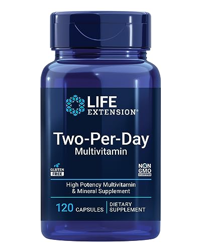 Life Extension Two-Per-Day Multivitamin, Vitamins B, C, D, zinc, Packed with Over 25 Vitamins, Minerals & extracts, Two-Month Supply, Non-GMO, Gluten-Free, 120 Capsules