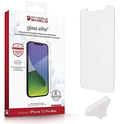 ZAGG InvisibleShield Glass Elite+ Plus Screen Protector for iPhone 12 Pro Max – Strongest Tempered Glass, Smudge-Free ClearPrint, Extreme Shatter, Impact and Scratch Protection - Clear