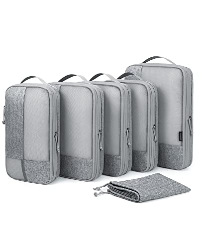 BAGSMART Compression Packing Cubes for Suitcase, 6 Set Travel Packing Cubes for Luggage, Compression Travel Cubes & Suitcase Organizer for Packing with Shoe Bag(Grey)