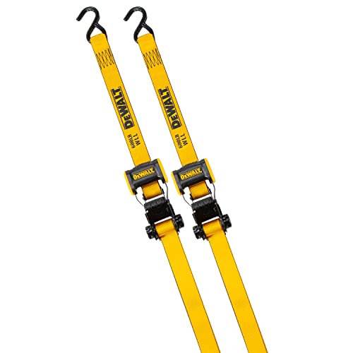 DEWALT DXBC18002 Black/Yellow 1.25' x 12' Ratchet Tie Down Straps - Light-Weight Cargo Hauling (1800 lb Break Strength), 2 Pack