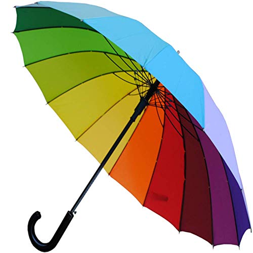 COLLAR AND CUFFS LONDON - Windproof 60MPH - 16 Ribs For SUPER-STRENGTH - EXTRA STRONG - Straight Auto Umbrella Rainbow Canopy