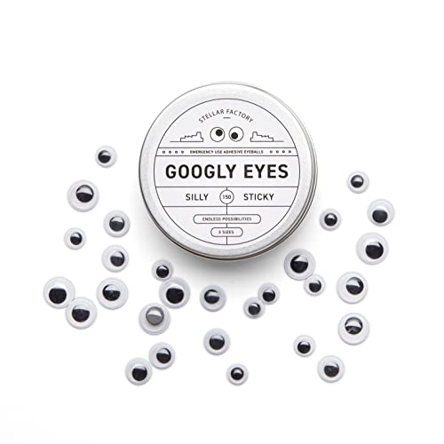 Stellar Factory Googly Eyes: Emergency Use Adhesive Eyeballs in Giftable Steel Tin - 150 pcs, 3 Sizes