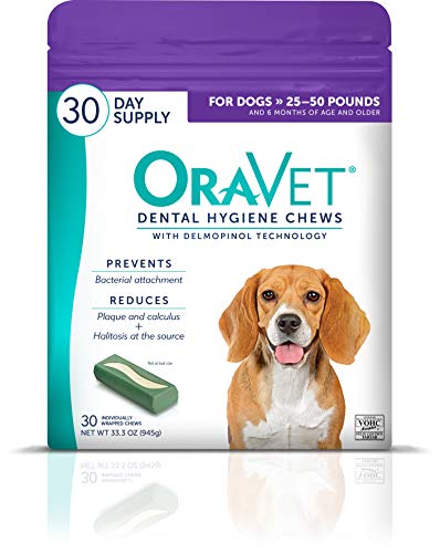 ORAVET Dental Chews for Dogs, Oral Care and Hygiene Chews (Medium Dogs, 25-50 lbs.) Purple Pouch, 30 Count