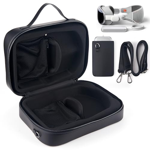 SPOMOX for Apple Vision Pro Carrying Case All-in-one Travel Leather Hard Carry Case Portable Storage Bag for Apple Vision Pro Virtual Reality VR Headset and Accessories