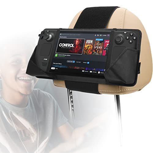 CaSZLUTION Car Headrest Mount Holder Seat Mount Holder Compatible with Steam Deck, Game Machine Steam Deck Holder for Car Back Seat Travel Accessories