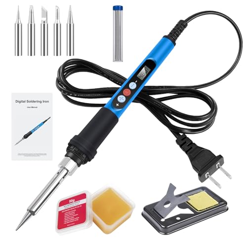 ANBES Soldering Iron Kit, 90W 110V Fast Heat up LCD Digital Soldering Gun kit with Ceramic Heater, 10 in 1 Adjustable Temperature Soldering Kit with Tips, Flux Paste, Stand, Solder Tube, Sponge