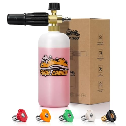 SOFIPE Foam Cannon Kit, 1L Bottle Snow Foam Cannon with 5 Pressure Washer Nozzle Tips, 1/4 Inch Quick Connector, Compatible with Gas Pressure Washers&Electric Pressure Washers