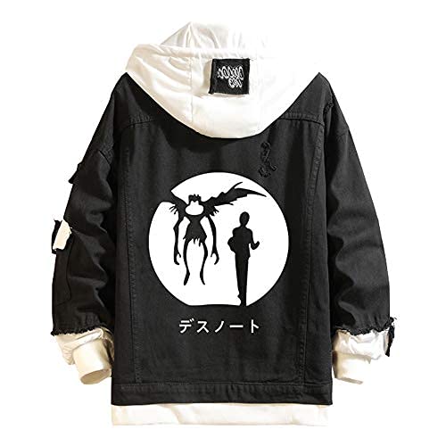 Kvikci Anime Yagami Light Black denim Jeans Jacket Cosplay Hooded Sweatshirt Man woman Trucker Jacket (L, Black-2)