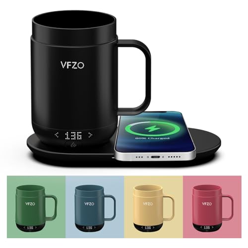 VFZO 16Oz Temperature Control Smart Mug, Self Heating Coffee Mug LED Display, 180 Min Battery Life - Hot up to 149℉ Fast Wireless Charger Base Improved Design (16oz, Black)