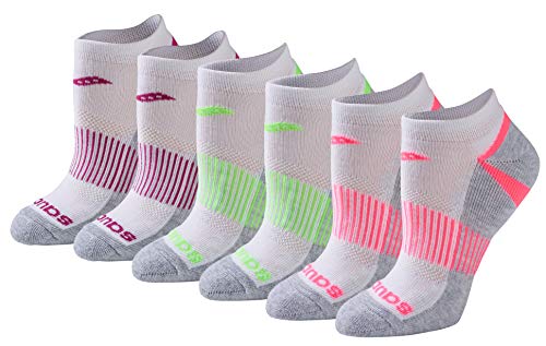 Saucony womens Selective Cushion Performance No Show Athletic Sport (6 & 12 Pairs) Socks, White Assorted Pairs), Shoe Size 5-10 US