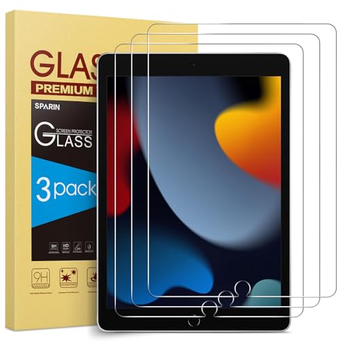 SPARIN 3 Pack Screen Protector for iPad 9th 8th 7th Generation 10.2 Inch (2021/2020/2019 Model), Tempered Glass for iPad 10.2