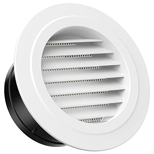 HG Power 6 Inch Round Air Vent, ABS Louver Grille Cover with Built-in Screen Mesh, White Soffit Vent for Bathroom Office Kitchen Ventilation - Opening Size 5.66'