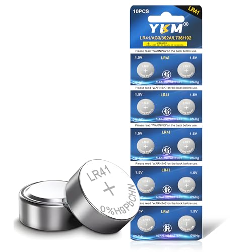 YKM LR41 Button Batteries AG3 L736f L736c L736 392 192 1.5V Batteries for Watch Thermometer 10 Pack