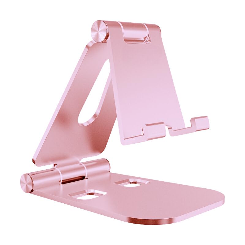 JIUCAIE Cell Phone Stand for Angle Height Adjustable Desk Sturdy Aluminum Metal Phone Holder for iPhone,iPad, Mobile Phone, All Android Smartphone,Desktop Pink