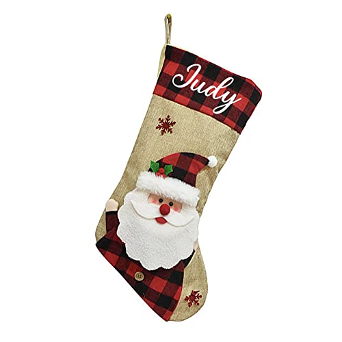 Dreamdecor Christmas Stockings Personalized with Name, 18' Christmas Stocking Deer Gnome Santa Snowman Burlap Plaid Xmas Stocking Holiday Christmas Decoration Gifts for Family Kids