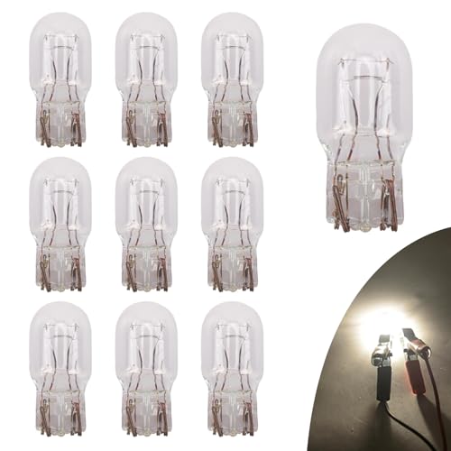 Slykew 10 PCS Car T20 1891/7443 Dual Wire Brake Bulb, 12V 21/5W Super Bright Turn Signal Tail Light, DRL Indicator Light Micro Bulb Parts, Automotive Universal Lighting Accessory, for Cars (White)