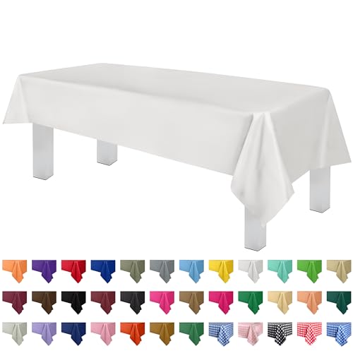 White 12 Pack Premium Disposable Plastic Tablecloth 54 Inch. x 108 Inch. Decorative Rectangle Table Cover By Grandipity