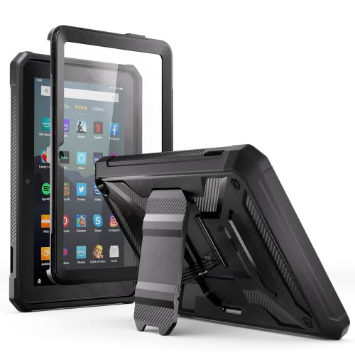 All-New Kindle Fire 7 Tablet Case (12th Gen, 2022 Release) - DJ&RPPQ Lightweight Armor Series Full Body Rugged Hands-Free Viewing Stand with Screen Protector for Amazon Fire 7 Kids Tablet - Black