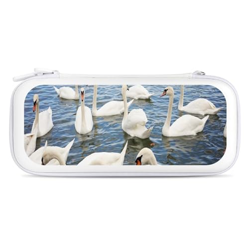 Beautiful Swan Compatible with Switch Case with Wristlet Travel Carrying Bag Holds 15 Game Cartridges White-Style-1