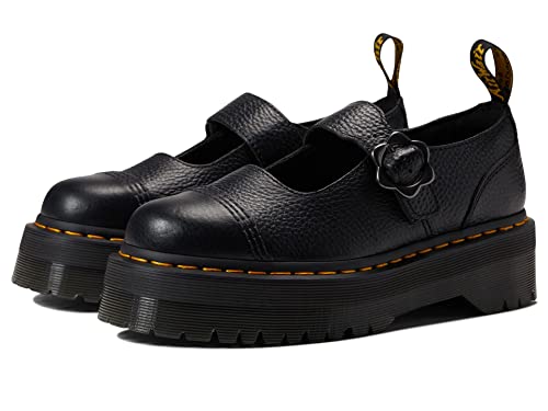 Dr. Martens Women's Addina Flower Mary Jane Flat, Black Milled Nappa, 8