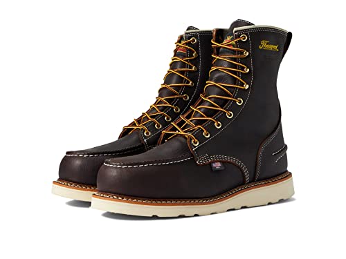 Thorogood 1957 Series 8” Waterproof Steel Toe Work Boots for Men - Full-Grain Leather with Moc Toe, Slip-Resistant Wedge Outsole, and Shock-Absorbing Insole; EH Rated, Briar Pitstop - 11 D US