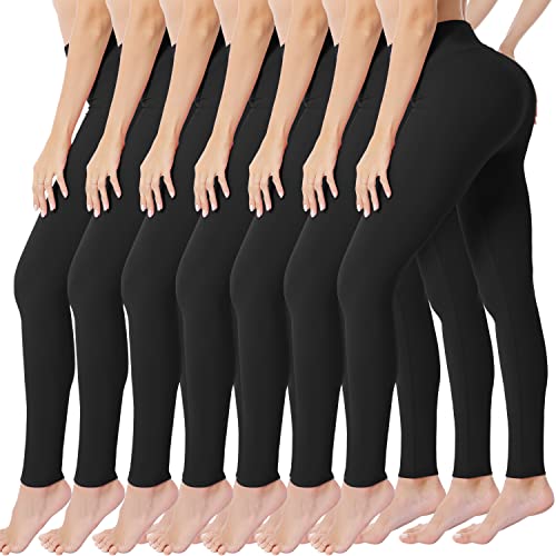 VALANDY Women's Black Leggings High Waisted Tummy Control Stretch Yoga Pants Workout Running Tights Leggings Plus Size(7 Count)