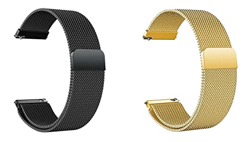 ONE ECHELON Quick Release Watch Band Compatible With Fossil Special Edition Star Wars R2-D2 Steel Metal Mesh Replacement Strap, Pack of 2 (Black and Gold)