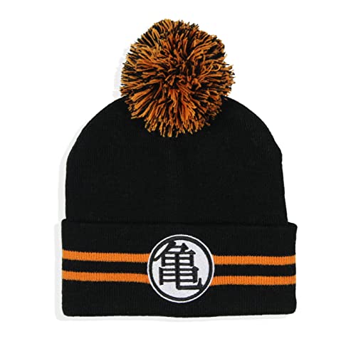 Dragon Ball Z Anime Goku Master Roshi Turtle Hermit Logo Cuff Pom Beanie Hat Black